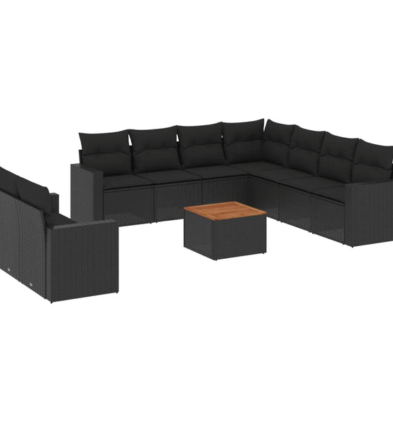 10-tlg. Garten-Sofagarnitur mit Kissen Schwarz Poly Rattan