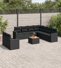 10-tlg. Garten-Sofagarnitur mit Kissen Schwarz Poly Rattan