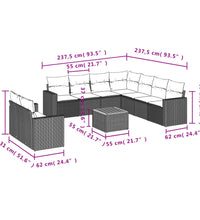 10-tlg. Garten-Sofagarnitur mit Kissen Schwarz Poly Rattan