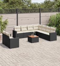 10-tlg. Garten-Sofagarnitur mit Kissen Schwarz Poly Rattan