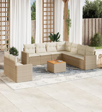 10-tlg. Garten-Sofagarnitur mit Kissen Beige Poly Rattan