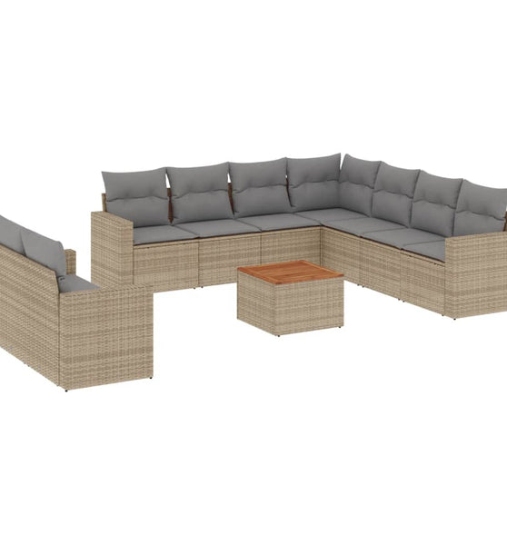 10-tlg. Garten-Sofagarnitur mit Kissen Beige Poly Rattan