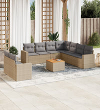 10-tlg. Garten-Sofagarnitur mit Kissen Beige Poly Rattan