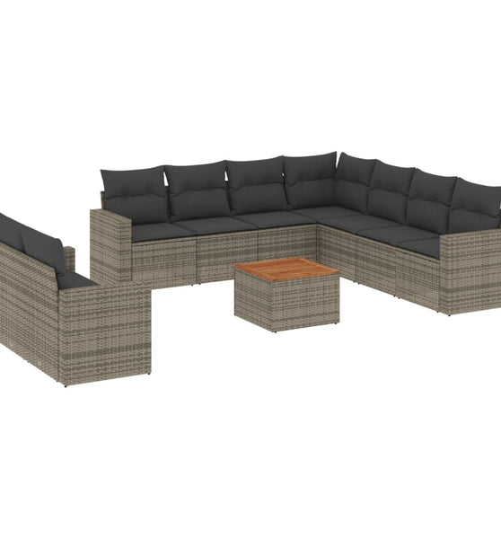 10-tlg. Garten-Sofagarnitur mit Kissen Grau Poly Rattan