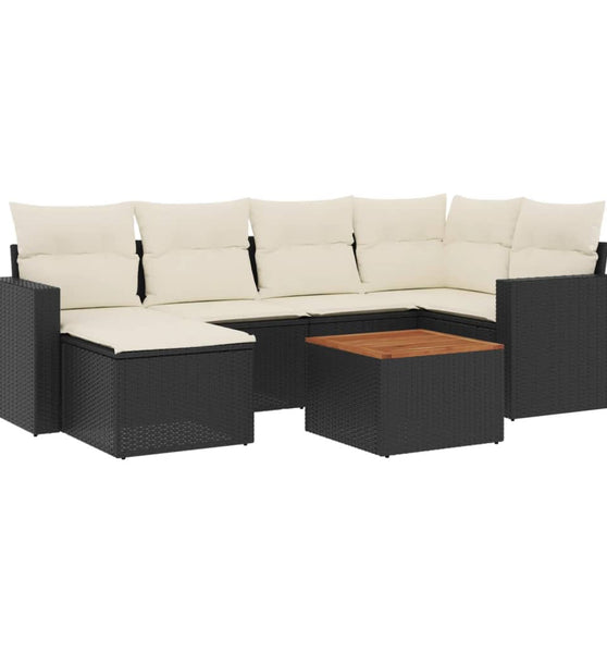7-tlg. Garten-Sofagarnitur mit Kissen Schwarz Poly Rattan