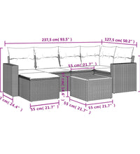 7-tlg. Garten-Sofagarnitur mit Kissen Schwarz Poly Rattan