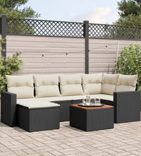 7-tlg. Garten-Sofagarnitur mit Kissen Schwarz Poly Rattan