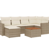 7-tlg. Garten-Sofagarnitur mit Kissen Beige Poly Rattan