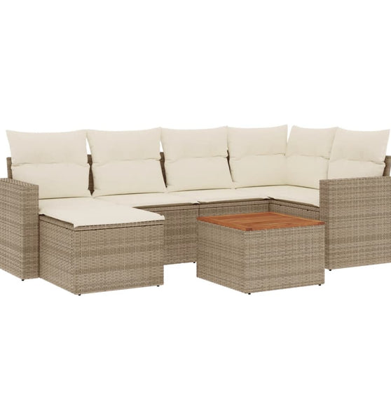 7-tlg. Garten-Sofagarnitur mit Kissen Beige Poly Rattan