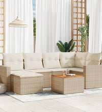 7-tlg. Garten-Sofagarnitur mit Kissen Beige Poly Rattan