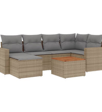 7-tlg. Garten-Sofagarnitur mit Kissen Beige Poly Rattan