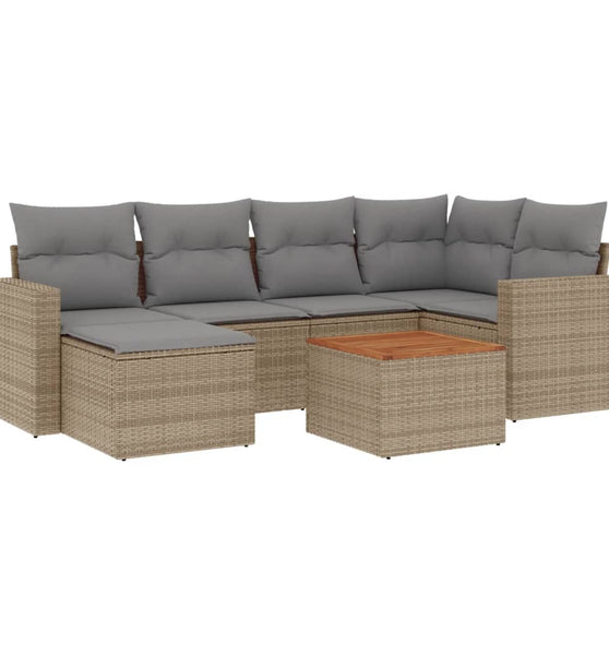 7-tlg. Garten-Sofagarnitur mit Kissen Beige Poly Rattan