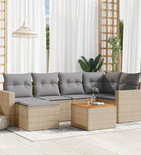 7-tlg. Garten-Sofagarnitur mit Kissen Beige Poly Rattan