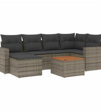 7-tlg. Garten-Sofagarnitur mit Kissen Grau Poly Rattan