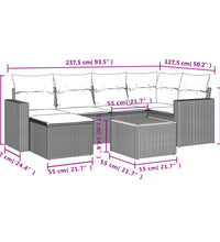 7-tlg. Garten-Sofagarnitur mit Kissen Grau Poly Rattan