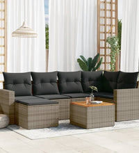 7-tlg. Garten-Sofagarnitur mit Kissen Grau Poly Rattan