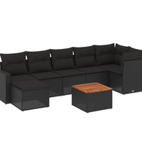8-tlg. Garten-Sofagarnitur mit Kissen Schwarz Poly Rattan