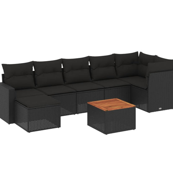 8-tlg. Garten-Sofagarnitur mit Kissen Schwarz Poly Rattan