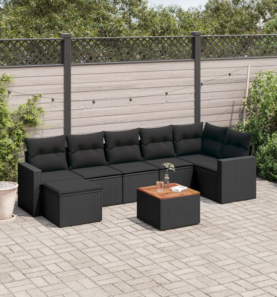 8-tlg. Garten-Sofagarnitur mit Kissen Schwarz Poly Rattan