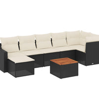 8-tlg. Garten-Sofagarnitur mit Kissen Schwarz Poly Rattan