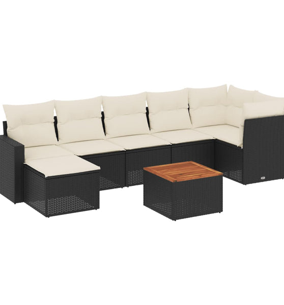 8-tlg. Garten-Sofagarnitur mit Kissen Schwarz Poly Rattan