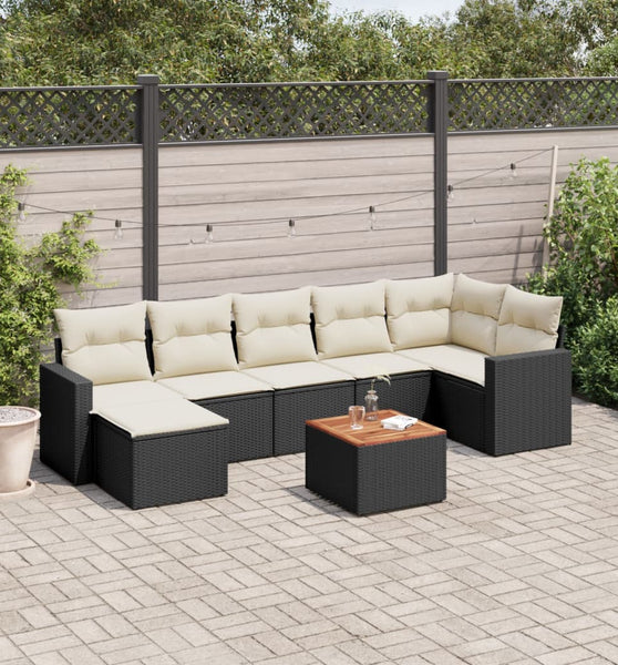 8-tlg. Garten-Sofagarnitur mit Kissen Schwarz Poly Rattan