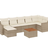 8-tlg. Garten-Sofagarnitur mit Kissen Beige Poly Rattan