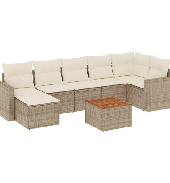 8-tlg. Garten-Sofagarnitur mit Kissen Beige Poly Rattan