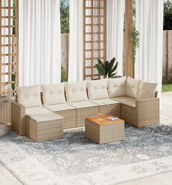 8-tlg. Garten-Sofagarnitur mit Kissen Beige Poly Rattan