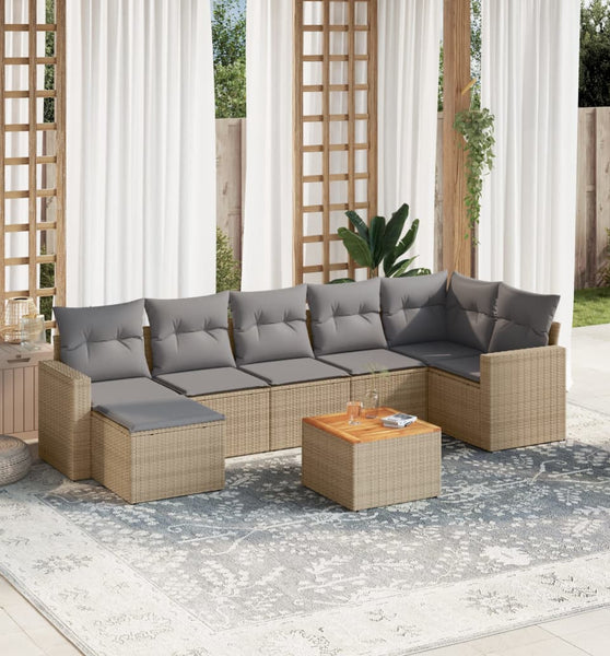 8-tlg. Garten-Sofagarnitur mit Kissen Beige Poly Rattan