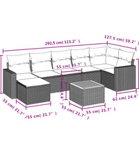 8-tlg. Garten-Sofagarnitur mit Kissen Grau Poly Rattan