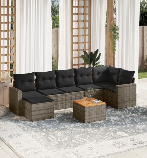 8-tlg. Garten-Sofagarnitur mit Kissen Grau Poly Rattan