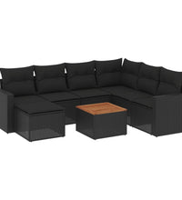 8-tlg. Garten-Sofagarnitur mit Kissen Schwarz Poly Rattan