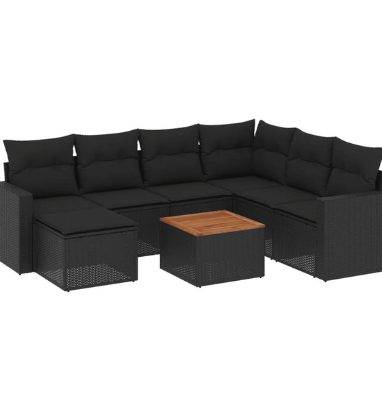 8-tlg. Garten-Sofagarnitur mit Kissen Schwarz Poly Rattan