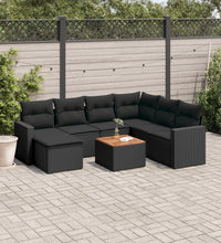 8-tlg. Garten-Sofagarnitur mit Kissen Schwarz Poly Rattan