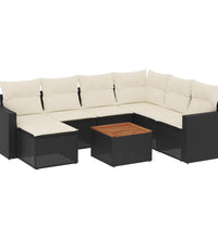 8-tlg. Garten-Sofagarnitur mit Kissen Schwarz Poly Rattan