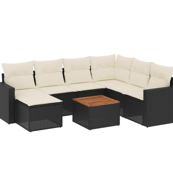 8-tlg. Garten-Sofagarnitur mit Kissen Schwarz Poly Rattan