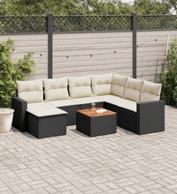 8-tlg. Garten-Sofagarnitur mit Kissen Schwarz Poly Rattan