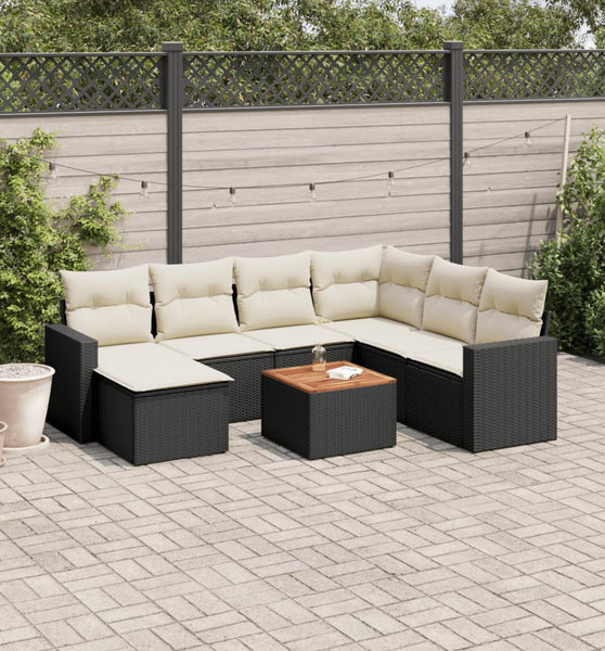 8-tlg. Garten-Sofagarnitur mit Kissen Schwarz Poly Rattan