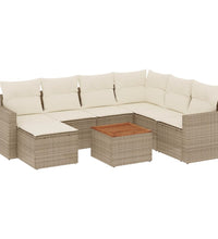 8-tlg. Garten-Sofagarnitur mit Kissen Beige Poly Rattan