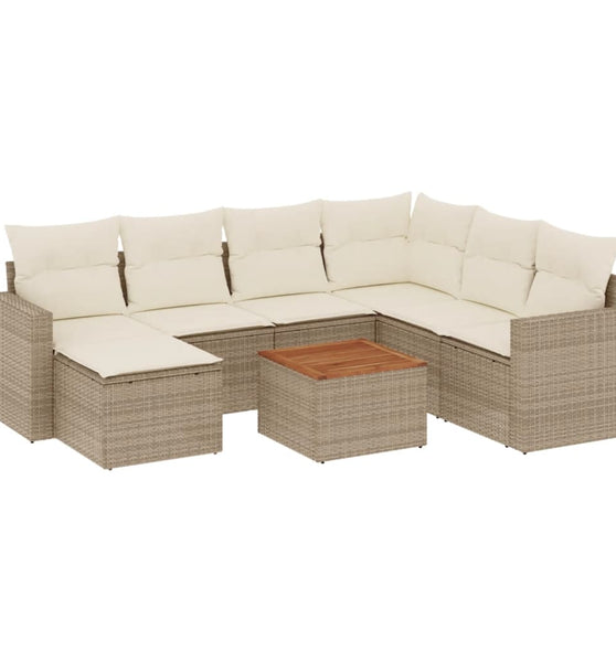 8-tlg. Garten-Sofagarnitur mit Kissen Beige Poly Rattan