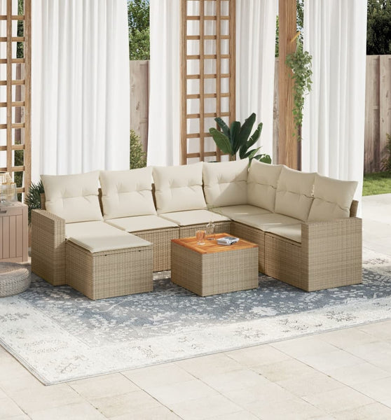 8-tlg. Garten-Sofagarnitur mit Kissen Beige Poly Rattan