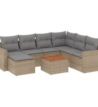 8-tlg. Garten-Sofagarnitur mit Kissen Beige Poly Rattan