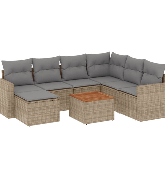 8-tlg. Garten-Sofagarnitur mit Kissen Beige Poly Rattan