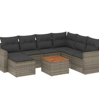 8-tlg. Garten-Sofagarnitur mit Kissen Grau Poly Rattan