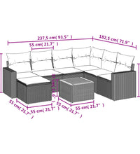 8-tlg. Garten-Sofagarnitur mit Kissen Grau Poly Rattan