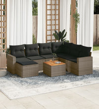 8-tlg. Garten-Sofagarnitur mit Kissen Grau Poly Rattan