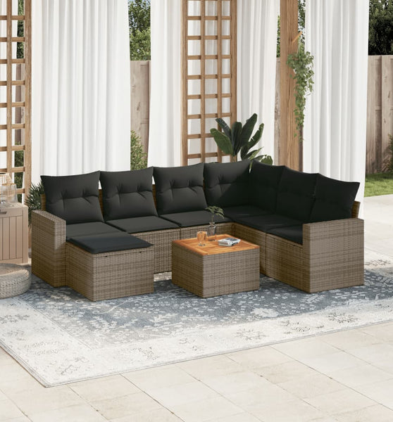 8-tlg. Garten-Sofagarnitur mit Kissen Grau Poly Rattan