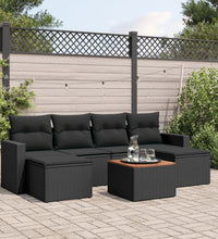 7-tlg. Garten-Sofagarnitur mit Kissen Schwarz Poly Rattan