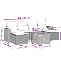 7-tlg. Garten-Sofagarnitur mit Kissen Schwarz Poly Rattan